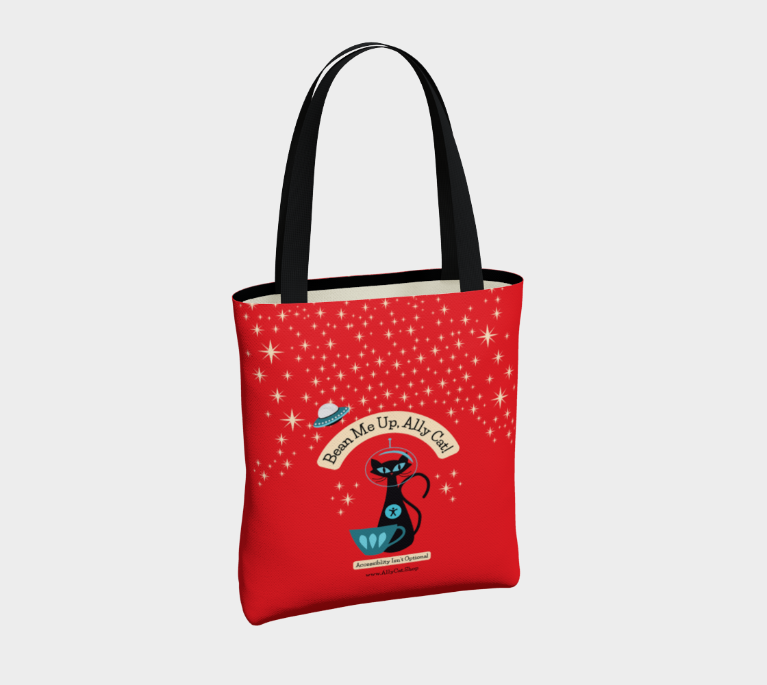 Bean Me Up A11y Cat Urban Lined Tote Bag | Retro Space Cat Mid-Century Modern (Montreal Shipping)