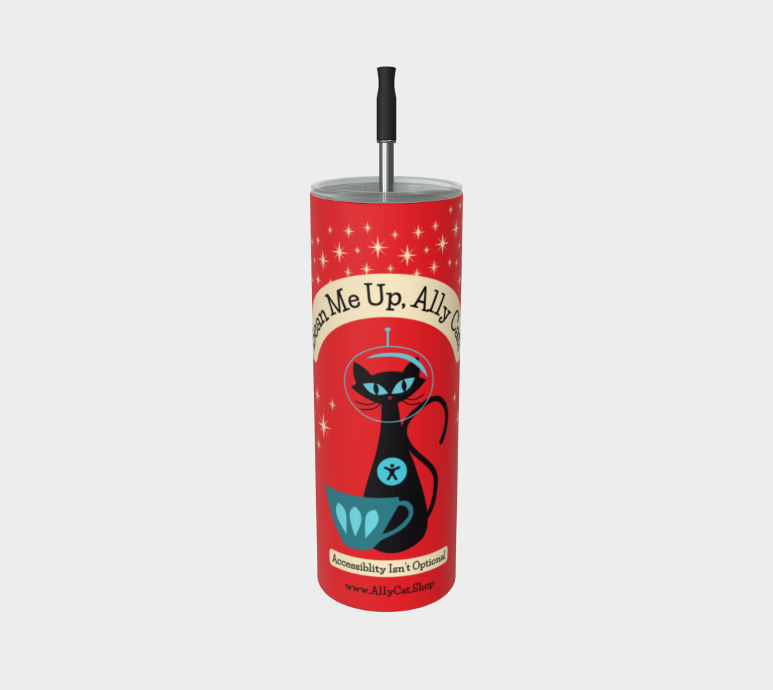Bean Me Up A11y Cat Tumbler | Retro Space Cat Mid-Century Modern Stainless Steel Tumbler (Montreal Shipping)
