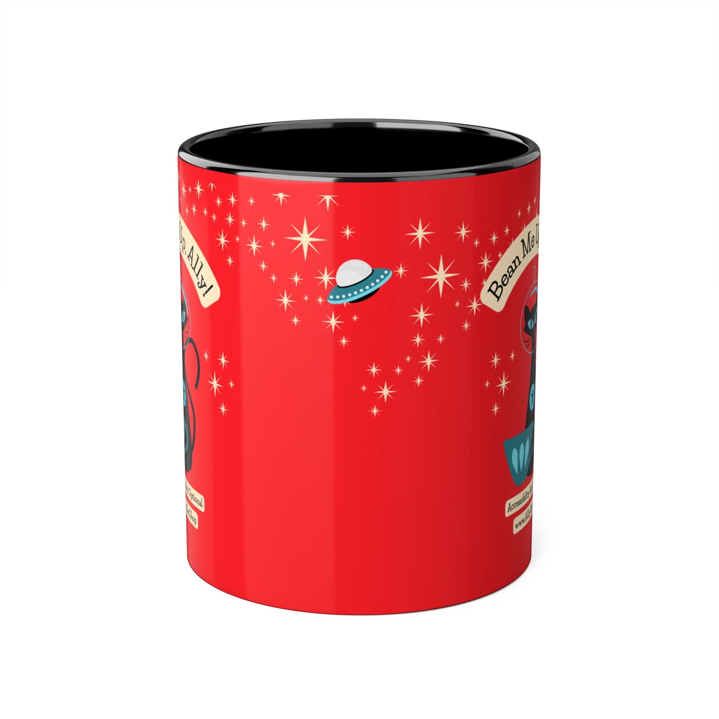Bean Me Up A11y Cat Mug | Retro Space Cat Mid-Century Modern Accent Coffee Cup (Canada Shipping)