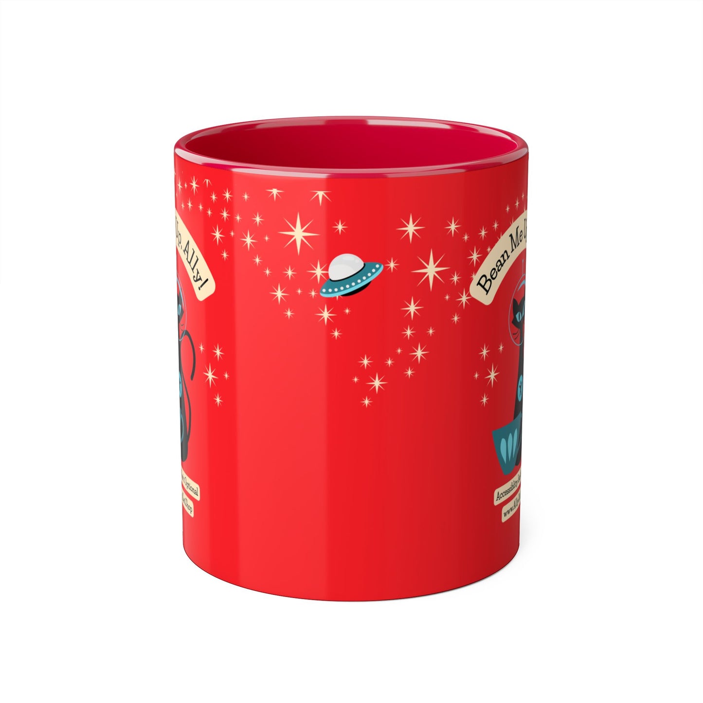Bean Me Up A11y Cat Mug | Retro Space Cat Mid-Century Modern Accent Coffee Cup (Canada Shipping)