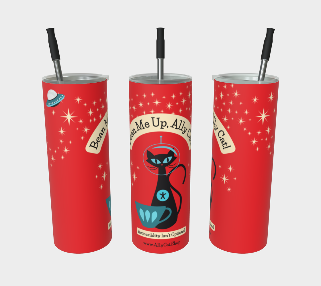 Bean Me Up A11y Cat Tumbler | Retro Space Cat Mid-Century Modern Stainless Steel Tumbler (Montreal Shipping)