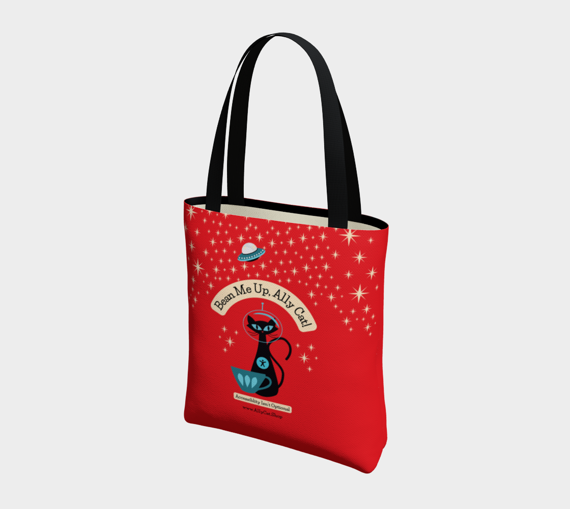 Bean Me Up A11y Cat Tote Bag | Retro Space Cat Mid-Century Modern (Ships from Montreal)