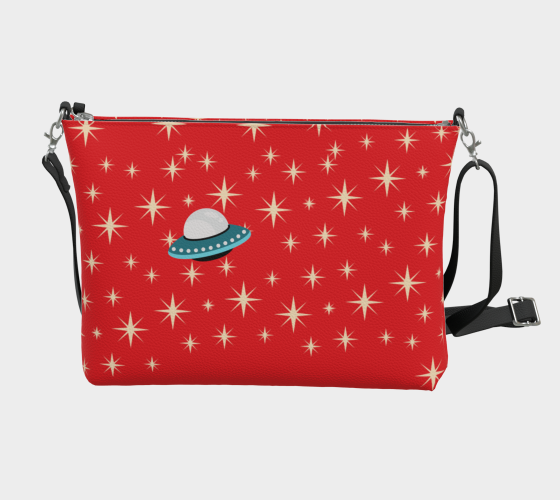 Bean Me Up A11y Cat and Coffee Crossbody Purse | Accessibility Isn't Optional | Retro Space Cat Mid-Century Modern | Crossbody Purse (Ships from Montreal)