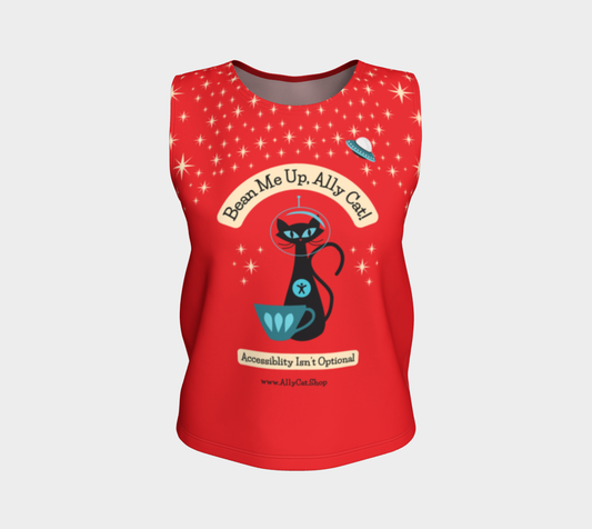 Bean Me Up A11y Cat and Coffee Relaxed Tank | Accessibility Isn't Optional | Retro Space Cat Mid-Century Modern | Relaxed Summer Tank Top (Ships from Montreal)